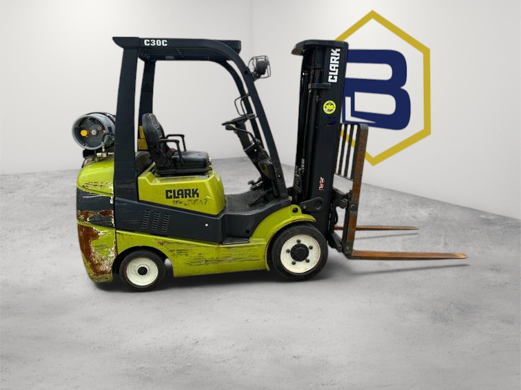 Burwell Material Handling 2018 CLARK C30C cushion tire forklift with green and black finish in side profile view