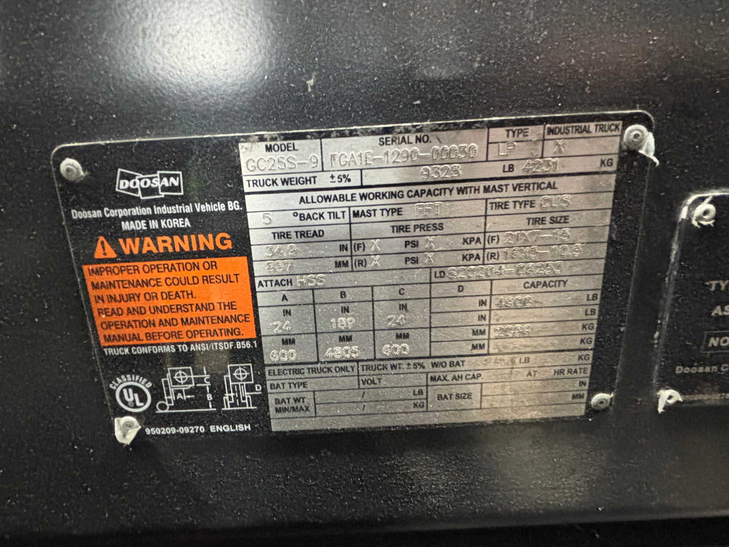 2000 DOOSAN GC25S-9