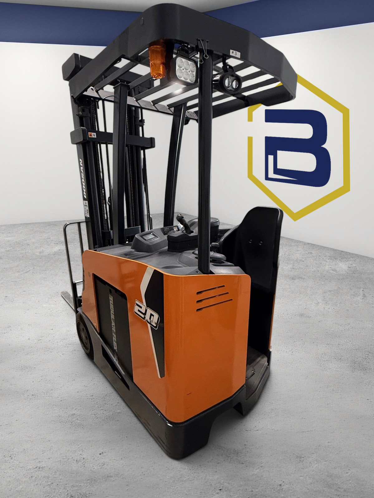 Burwell Material Handling 2022 Doosan B20SU-9 electric stand-up forklift in orange and black for warehouse use