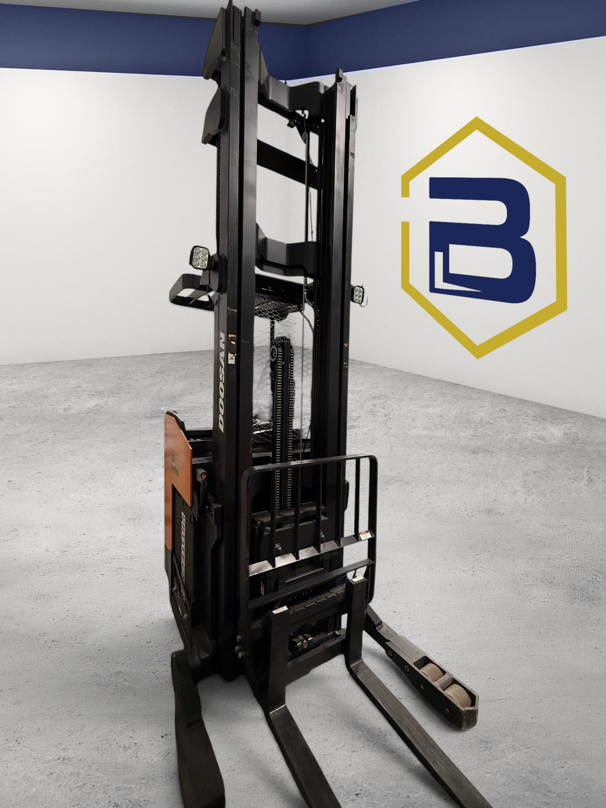 Burwell Material Handling 2022 Doosan BR20SP-7 electric order picker forklift in a warehouse setting