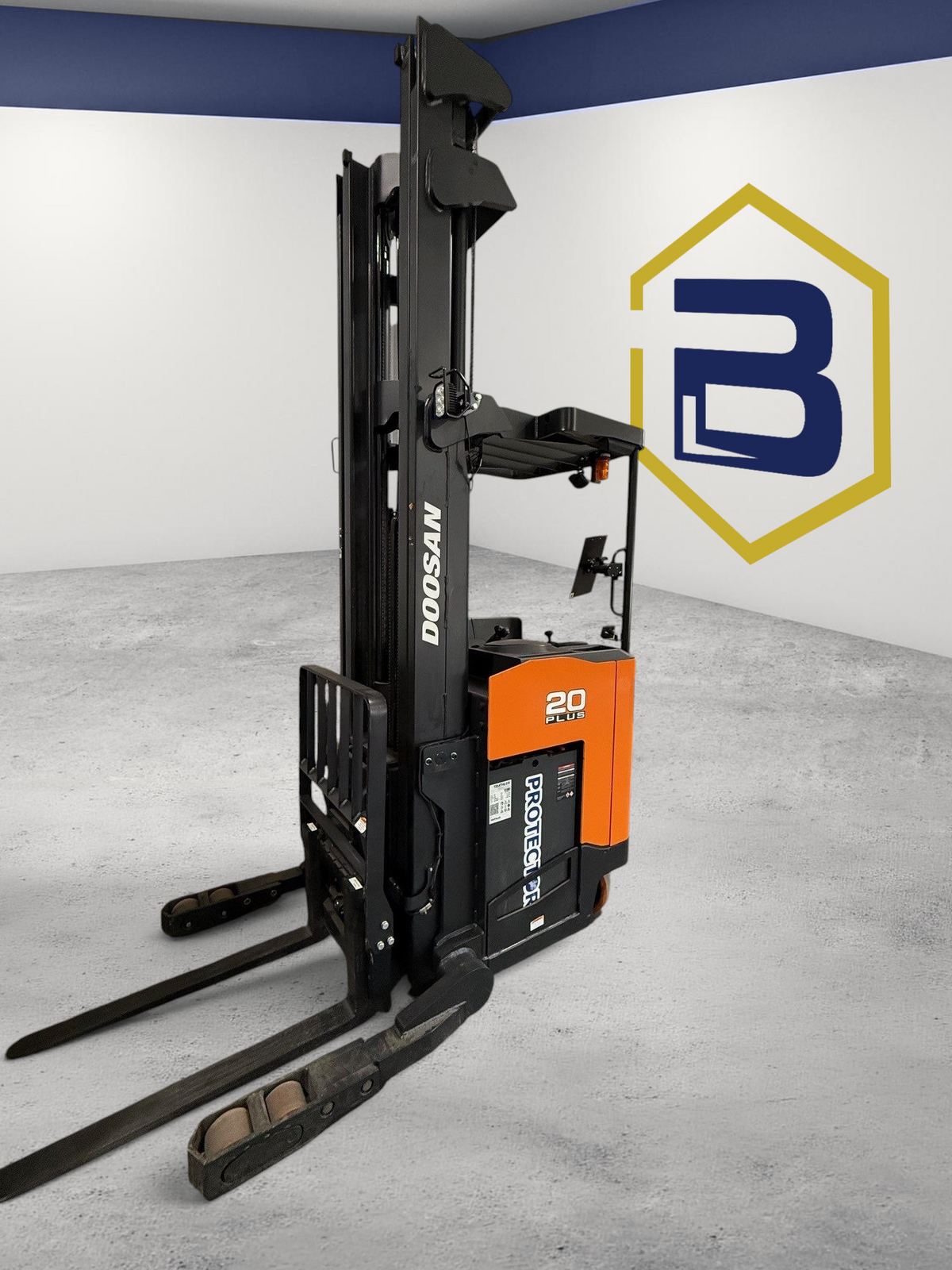 Burwell Material Handling 2022 Doosan BR20SP-7 electric order picker forklift in a warehouse setting