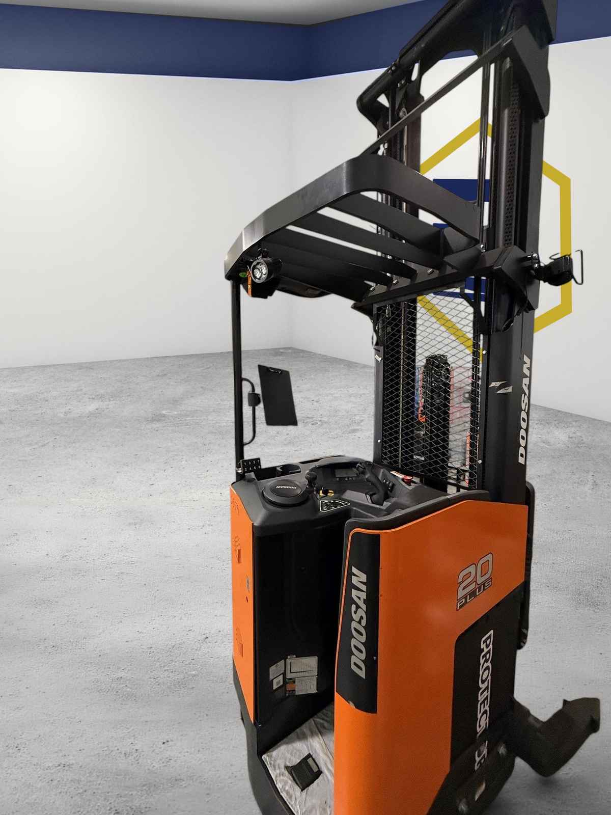Burwell Material Handling 2022 Doosan BR20SP-7 electric order picker forklift in an industrial warehouse setting