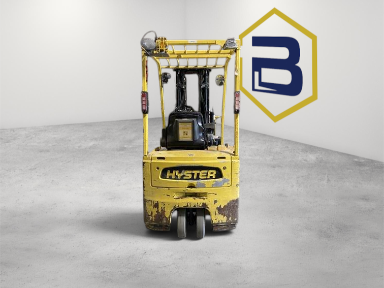 Burwell Material Handling 2008 Hyster J35ZT electric forklift with yellow frame and triple stage mast in warehouse