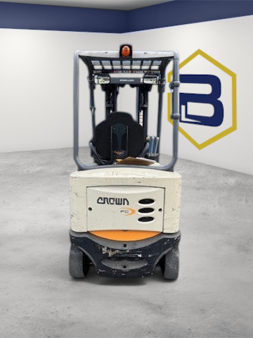 Burwell Material Handling 2021 Crown FC5215-40 electric sit-down cushion forklift, front view in warehouse setting.