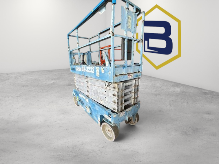Burwell Material Handling 2014 Genie GS-3232 32-foot blue electric scissor lift for industrial construction work
