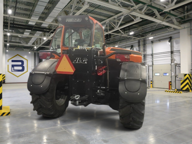 Burwell Material Handling 2023 JLG AG823 telehandler with enclosed cab and rear view in a warehouse