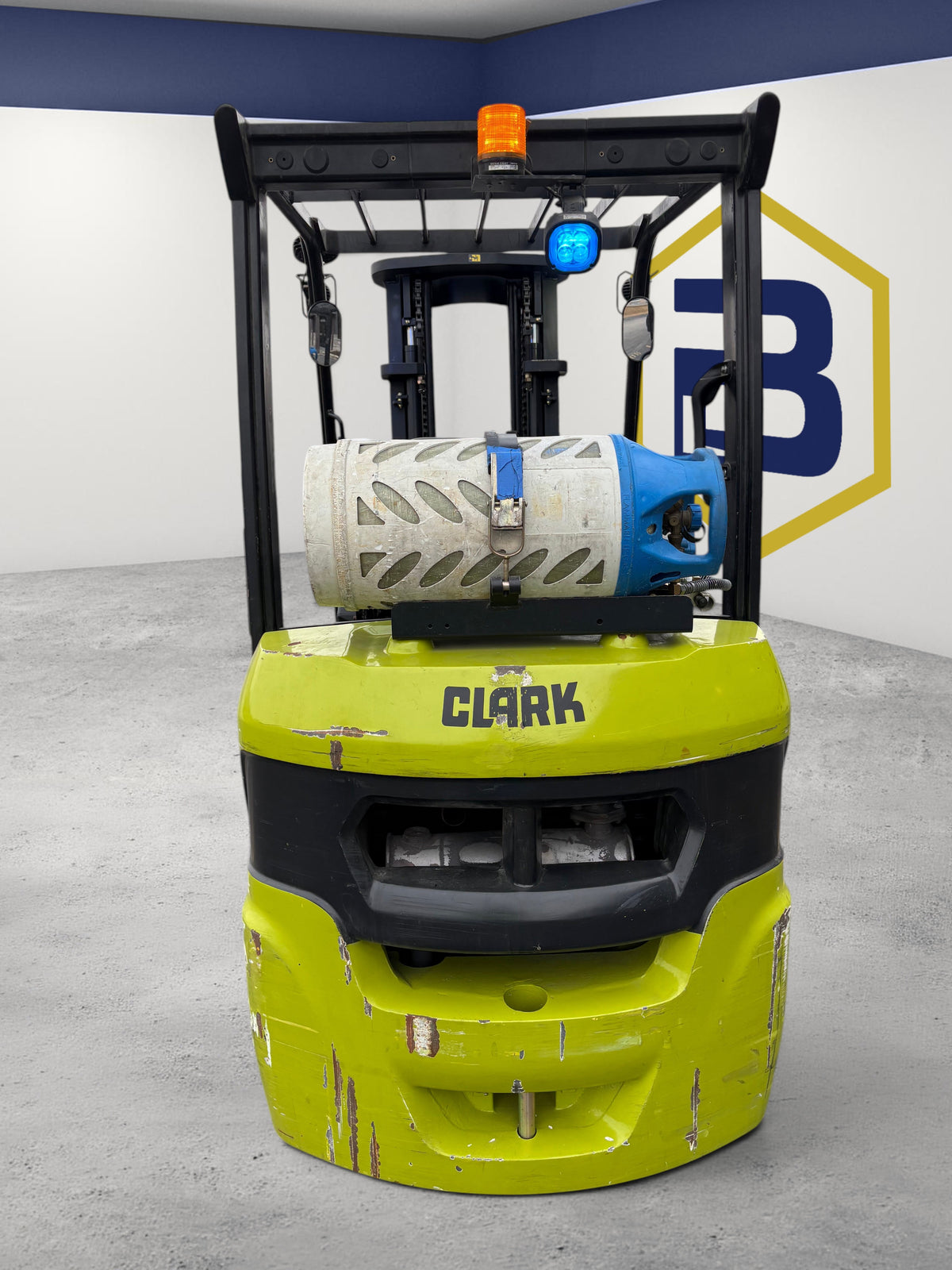 Burwell Material Handling 2020 Clark S25C LPG cushion-tire forklift with triple-stage mast in a warehouse setting