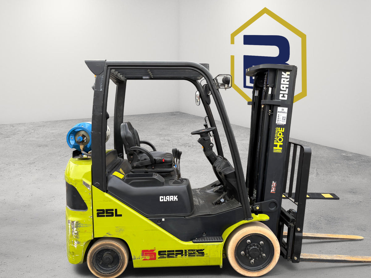 Burwell Material Handling 2020 Clark S25C LPG cushion-tire forklift parked outside a warehouse facility