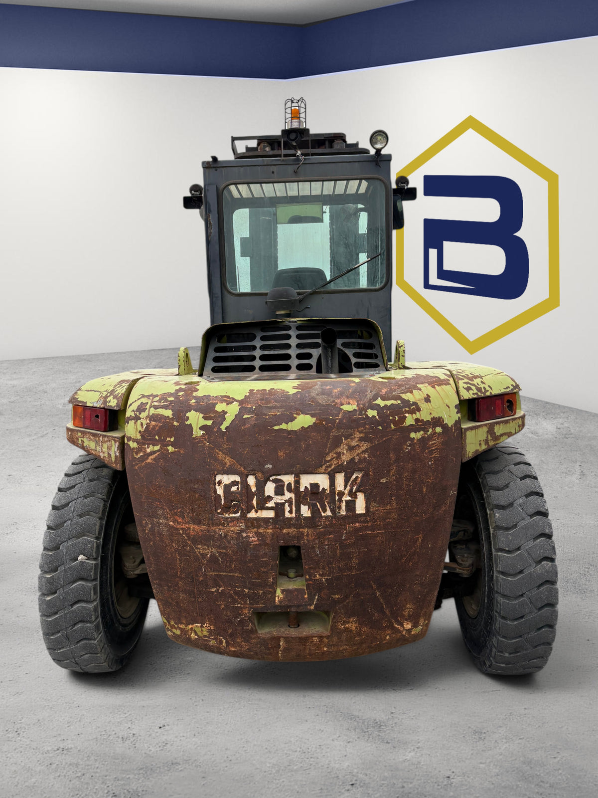 Burwell Material Handling 2000 Clark CDP140S diesel pneumatic forklift with heavy-duty steel chassis in outdoor yard