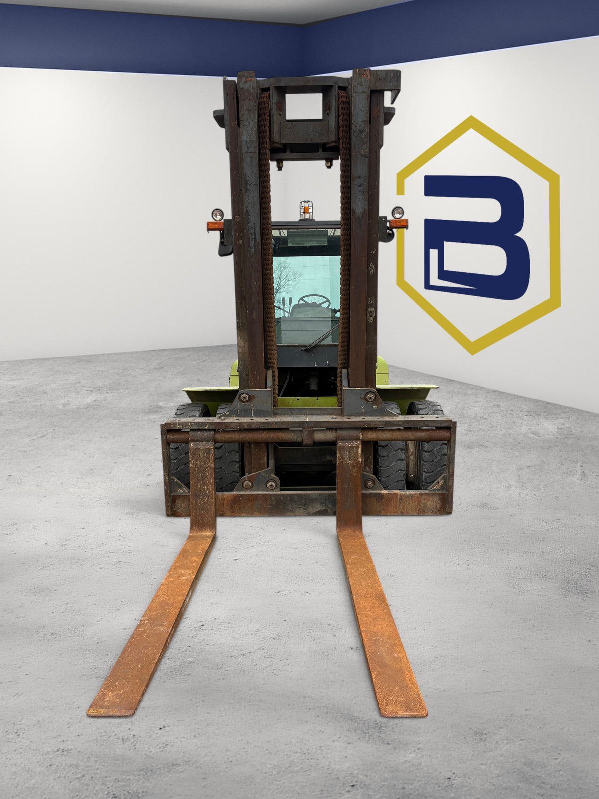 Burwell Material Handling 2000 Clark CDP140S heavy-duty diesel pneumatic forklift with 30,000 lb lifting capacity