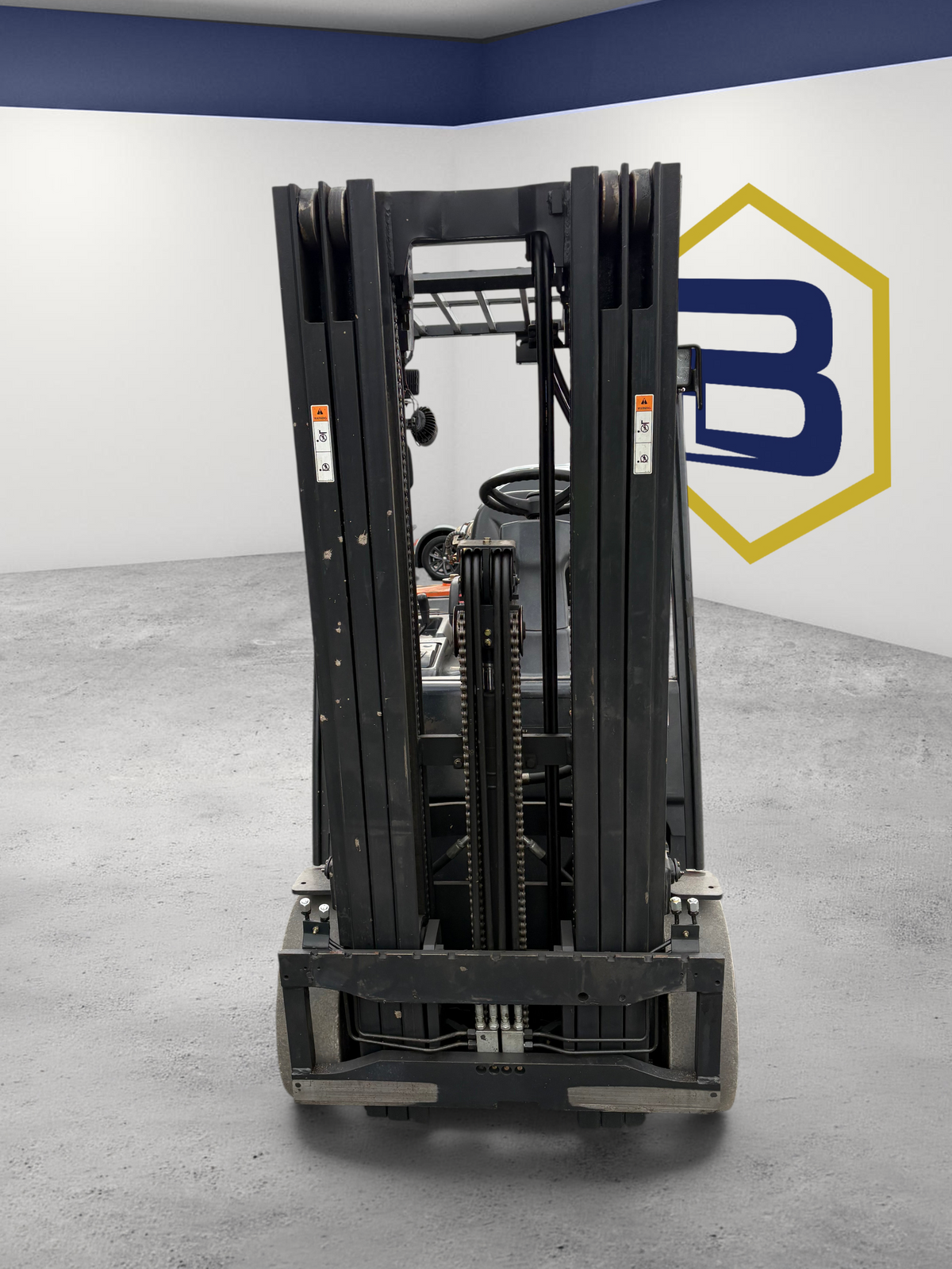 Burwell Material Handling 2014 Doosan GC25E-5 LPG cushion-tire forklift with a triple-stage mast in an outdoor lot.