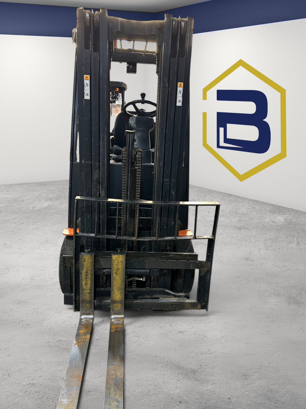 Burwell Material Handling 2000 Doosan BC25S-5 electric sit-down forklift with cushion tires in a warehouse setting
