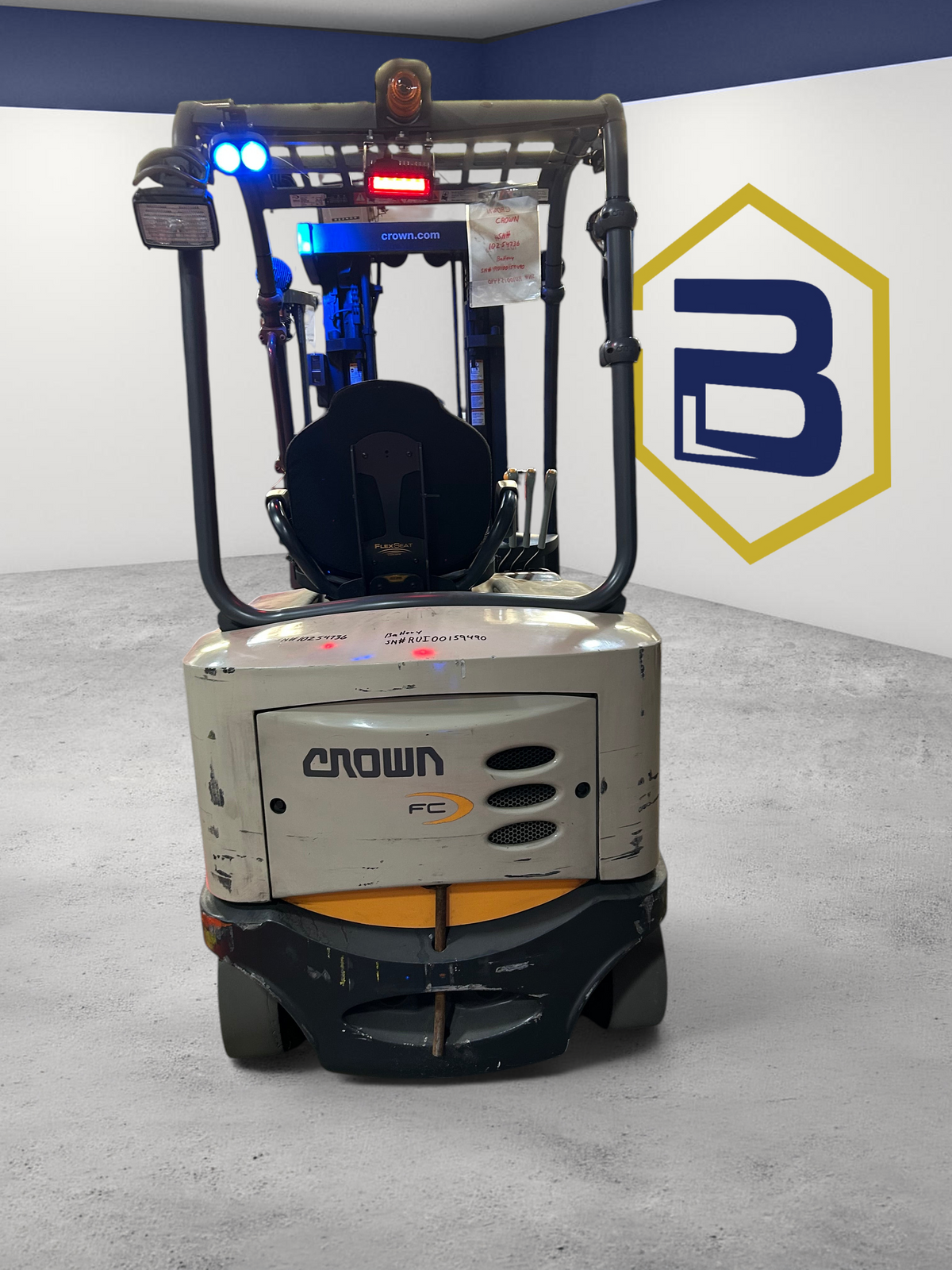 Burwell Material Handling 2021 Crown FC5215-50 electric sit-down forklift with cushion tires in a warehouse setting