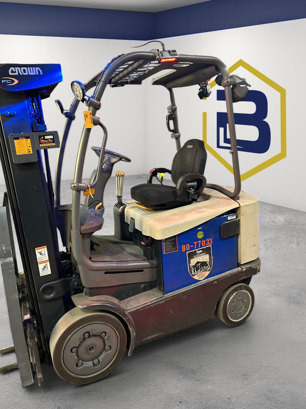 Burwell Material Handling used 2021 Crown FC5215-50 electric sit-down forklift with cushion tires in a warehouse