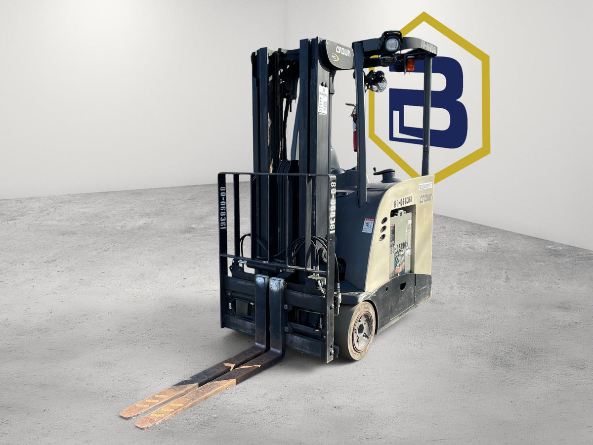 Burwell Material Handling 2020 Crown RC5535-35 electric stand-up forklift with 3,500 lb capacity on asphalt.