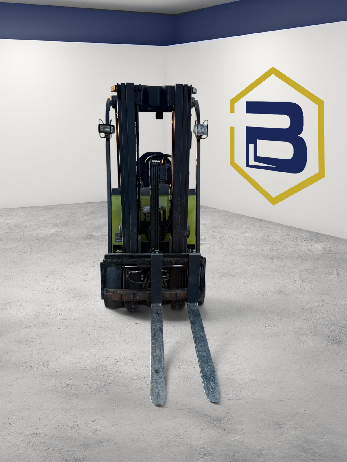 Burwell Material Handling 2014 Clark TMX20 electric sit-down forklift with triple-stage mast, front view