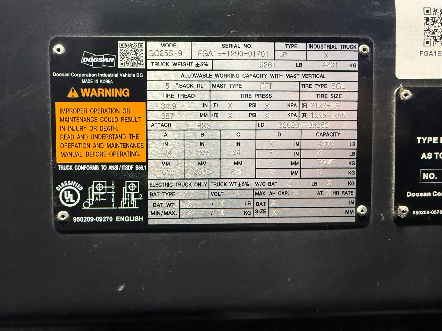 2020 DOOSAN GC25S-9