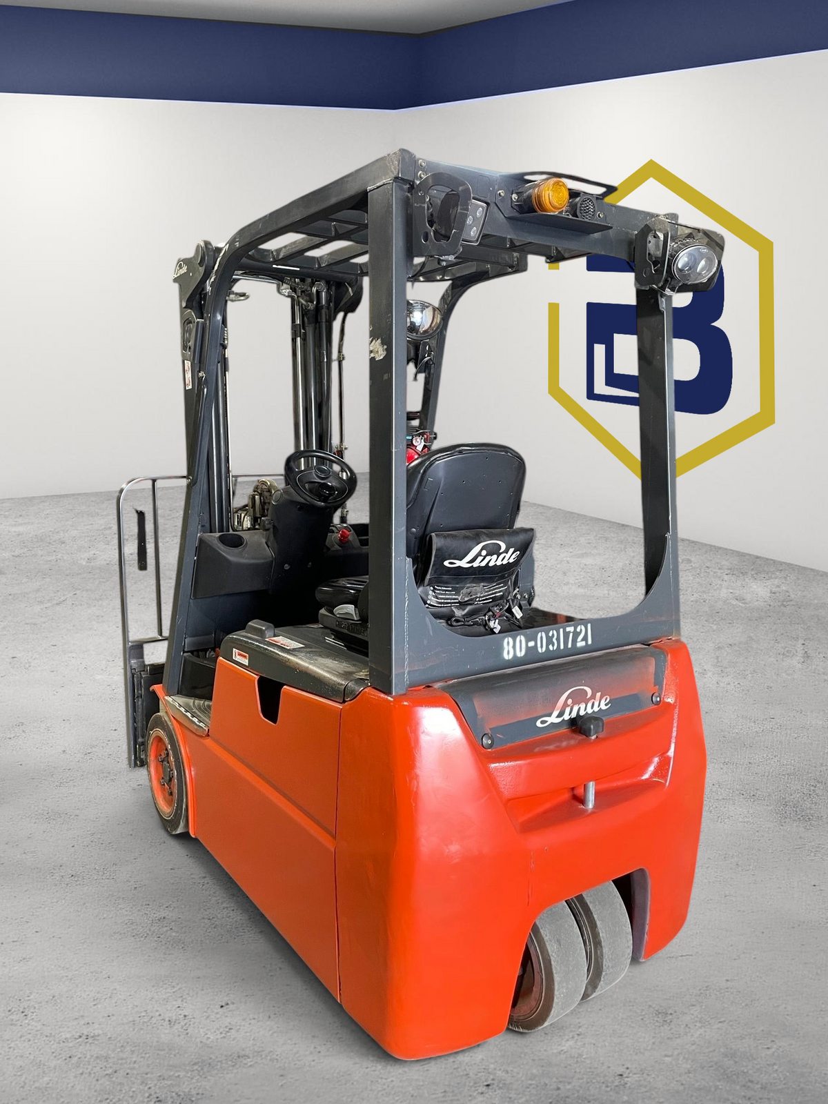 Burwell Material Handling 2016 Linde E20 electric 3-wheel sit-down forklift in a warehouse setting