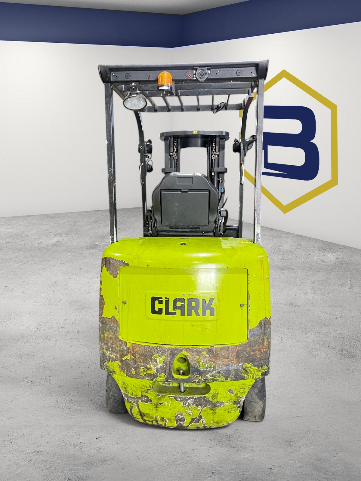 Burwell Material Handling used CLARK ECX25 electric sit-down forklift in lime green with a rugged counterweight.