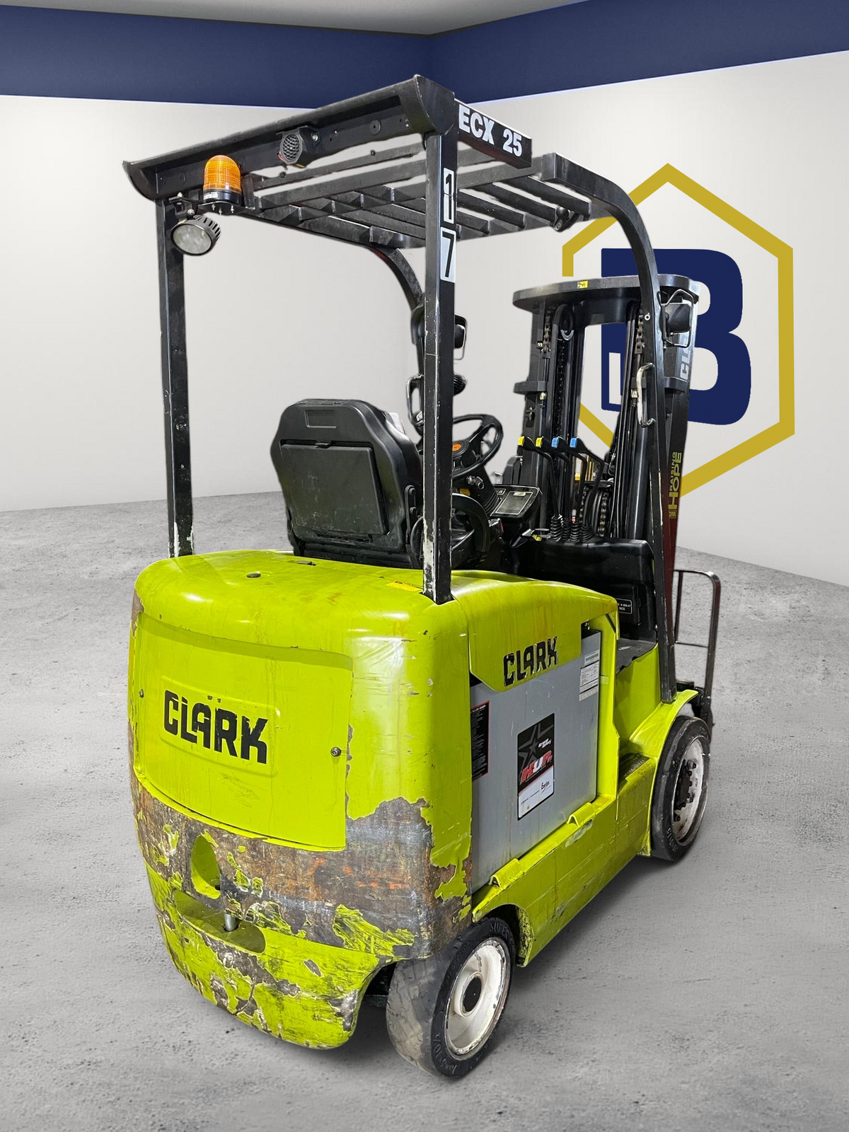 Burwell Material Handling used CLARK ECX25 electric sit-down forklift in lime green with cushion tires