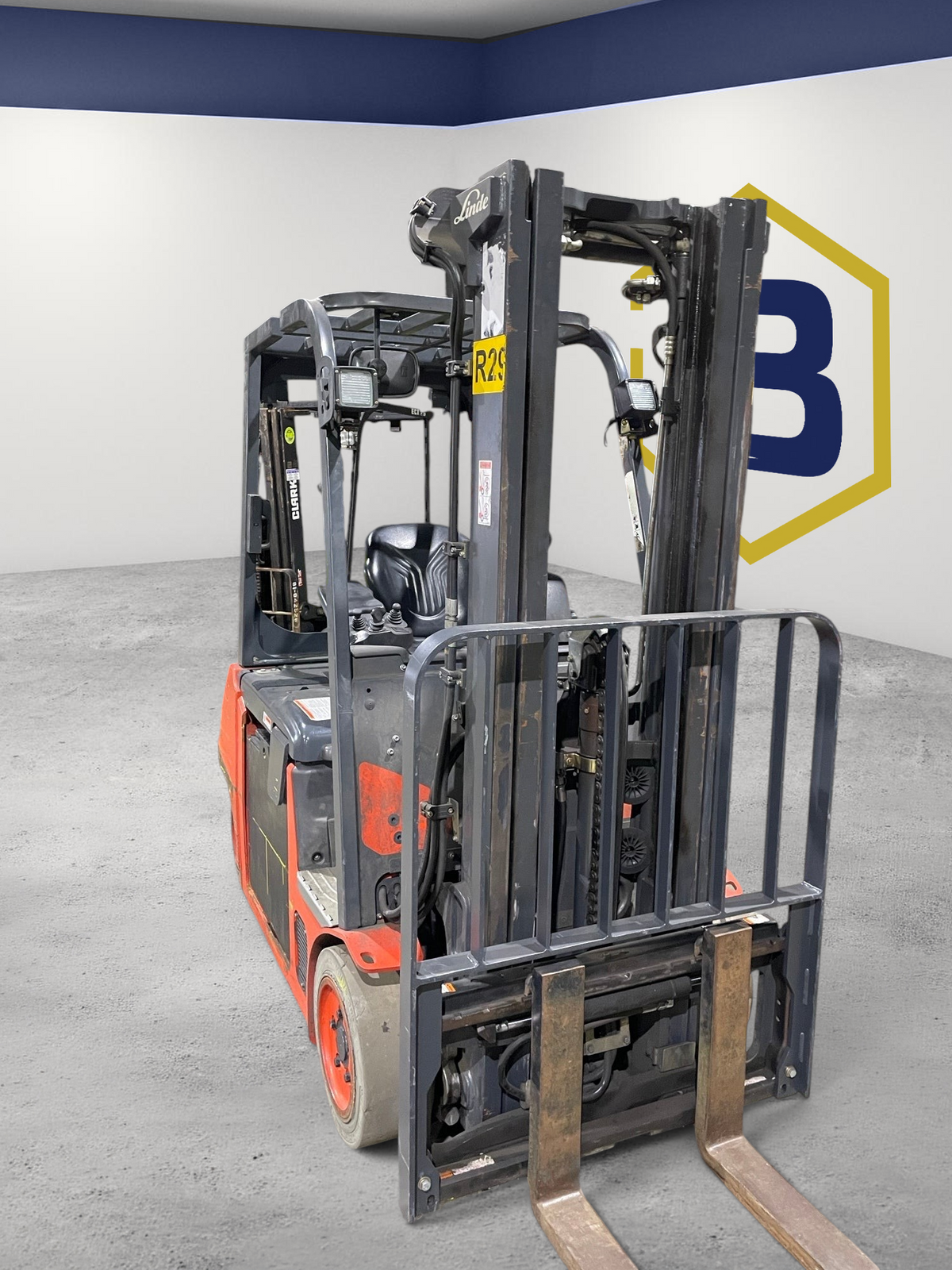 Burwell Material Handling 2019 Linde E20C electric sit-down forklift with 4000 lb capacity in a warehouse setting.
