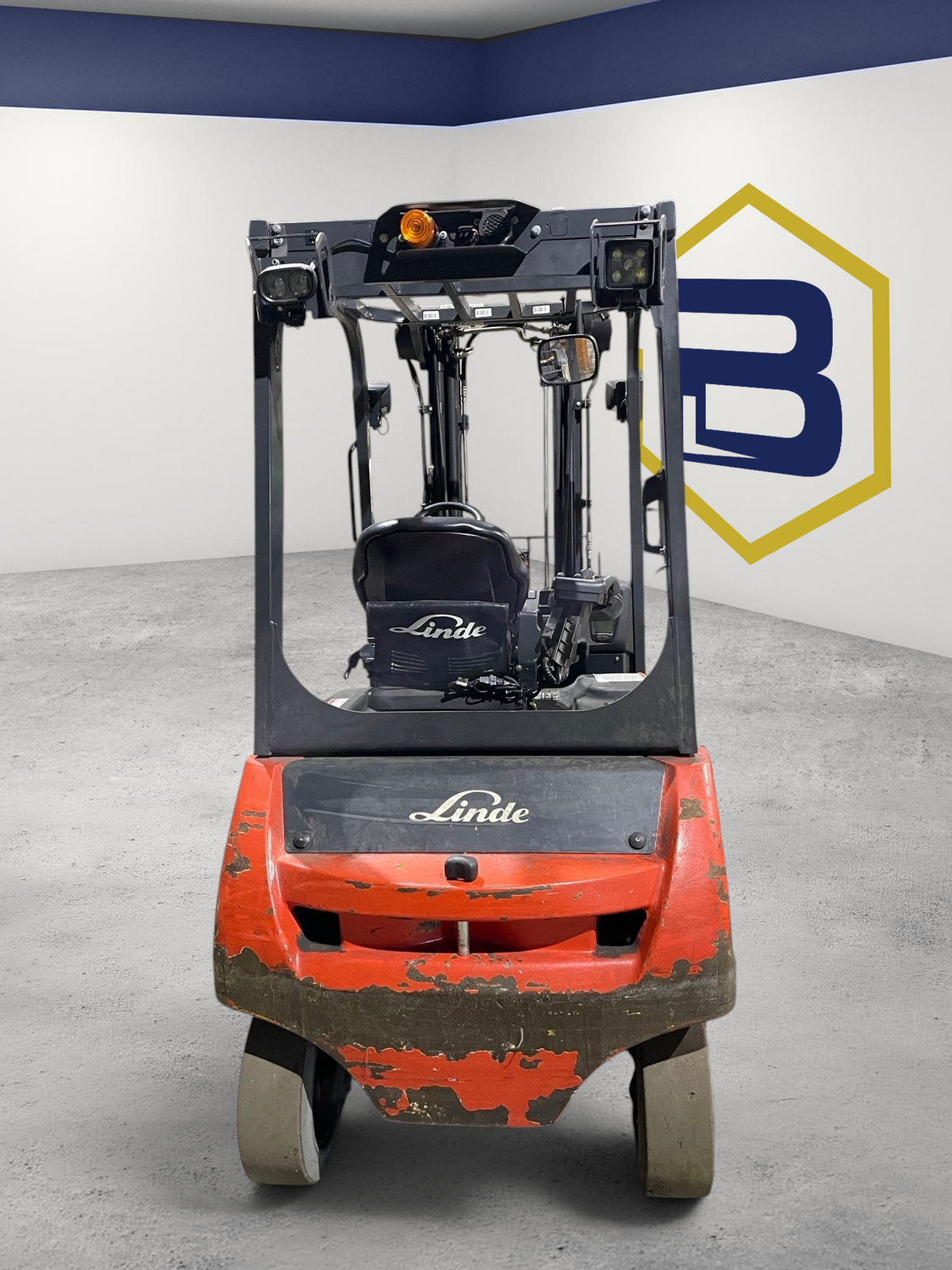 Burwell Material Handling 2019 Linde E20C electric sit-down forklift with red chassis in a warehouse setting
