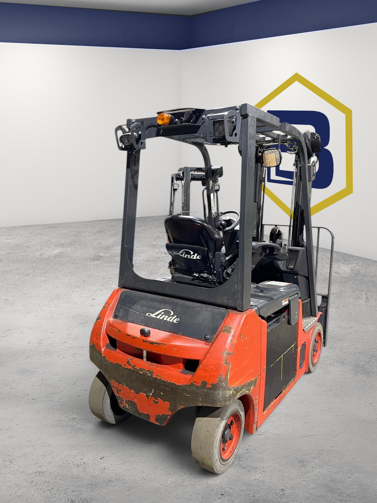 Burwell Material Handling 2019 Linde E20C electric sit-down forklift with red chassis in a warehouse setting
