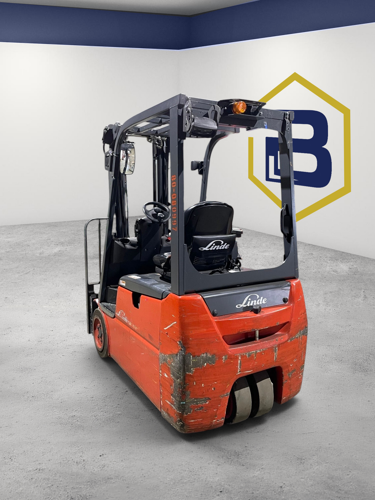 Burwell Material Handling 2022 Linde E20 electric sit-down forklift in red with a compact counterbalanced chassis.