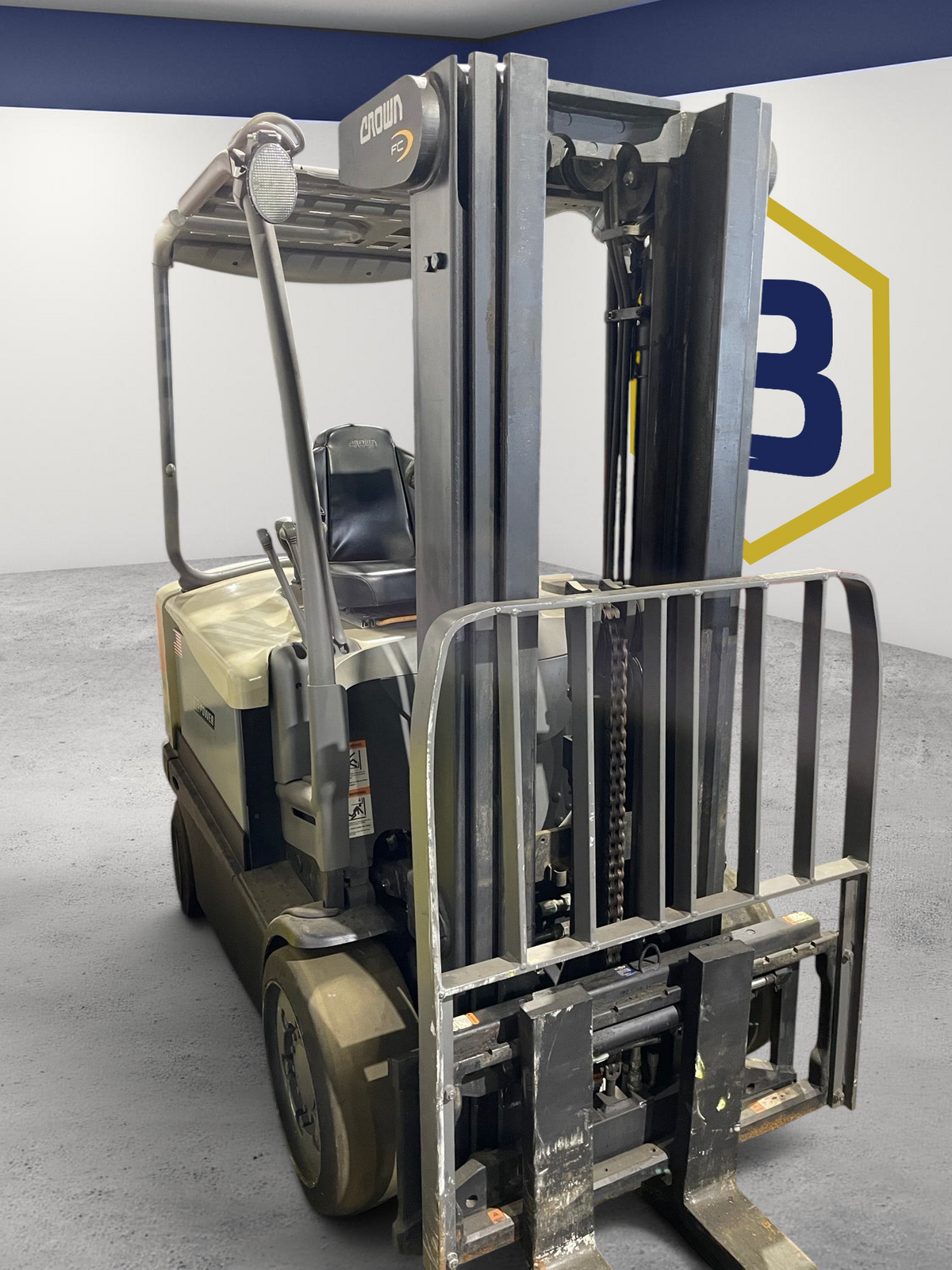 Burwell Material Handling 2013 Crown FC4525-55 electric sit-down cushion-tire forklift in a warehouse setting