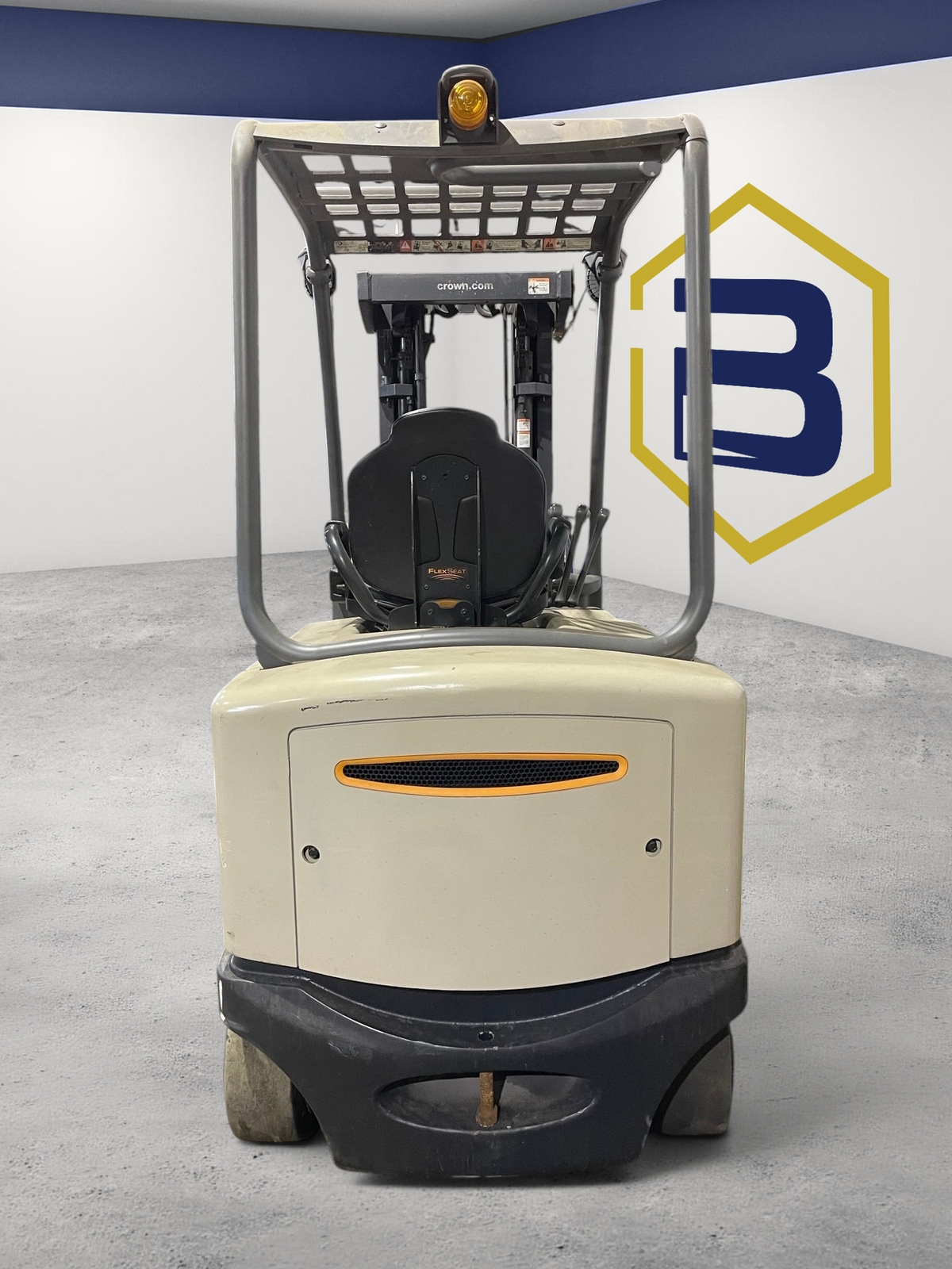 Burwell Material Handling 2013 Crown FC4525-55 electric sit-down forklift, rear view in a warehouse setting.