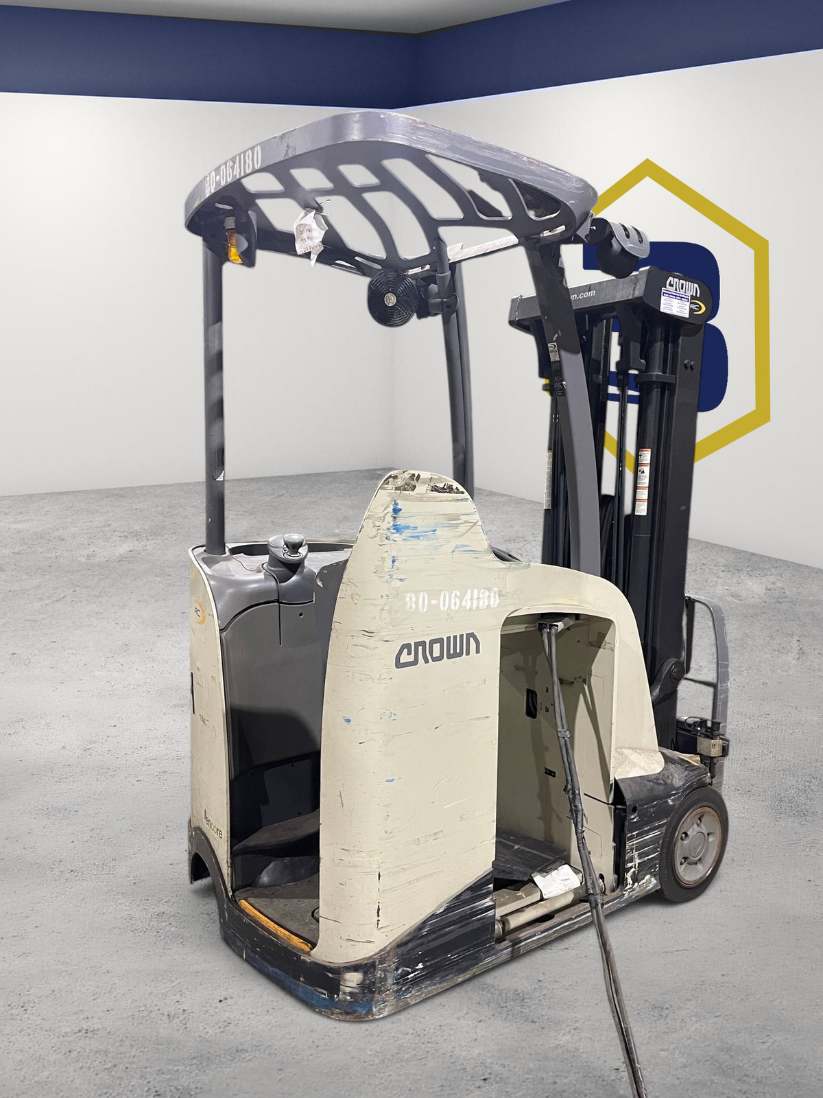 Burwell Material Handling 2010 Crown RC5545-40 electric stand-up forklift in a warehouse setting