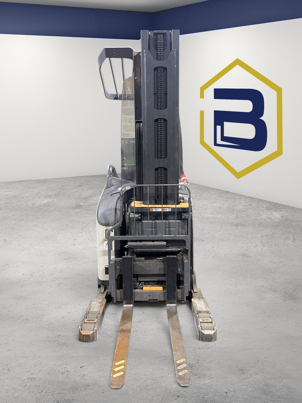 Burwell Material Handling 2016 Crown RM6025-45 electric reach truck with MonoLift mast in a warehouse setting.
