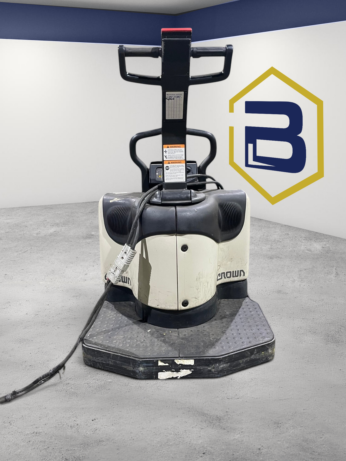 Burwell Material Handling 2013 Crown PE4500-60 electric end-control rider pallet truck in a warehouse setting.