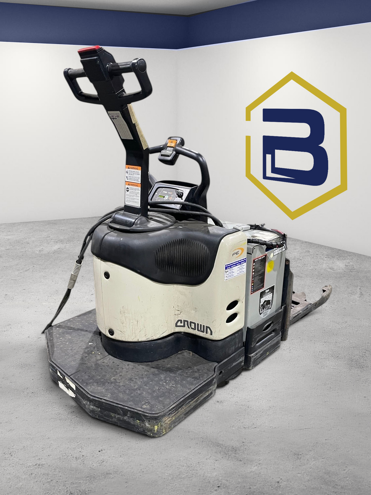 Burwell Material Handling 2013 Crown PE4500-60 electric end-control rider pallet truck in a warehouse setting.