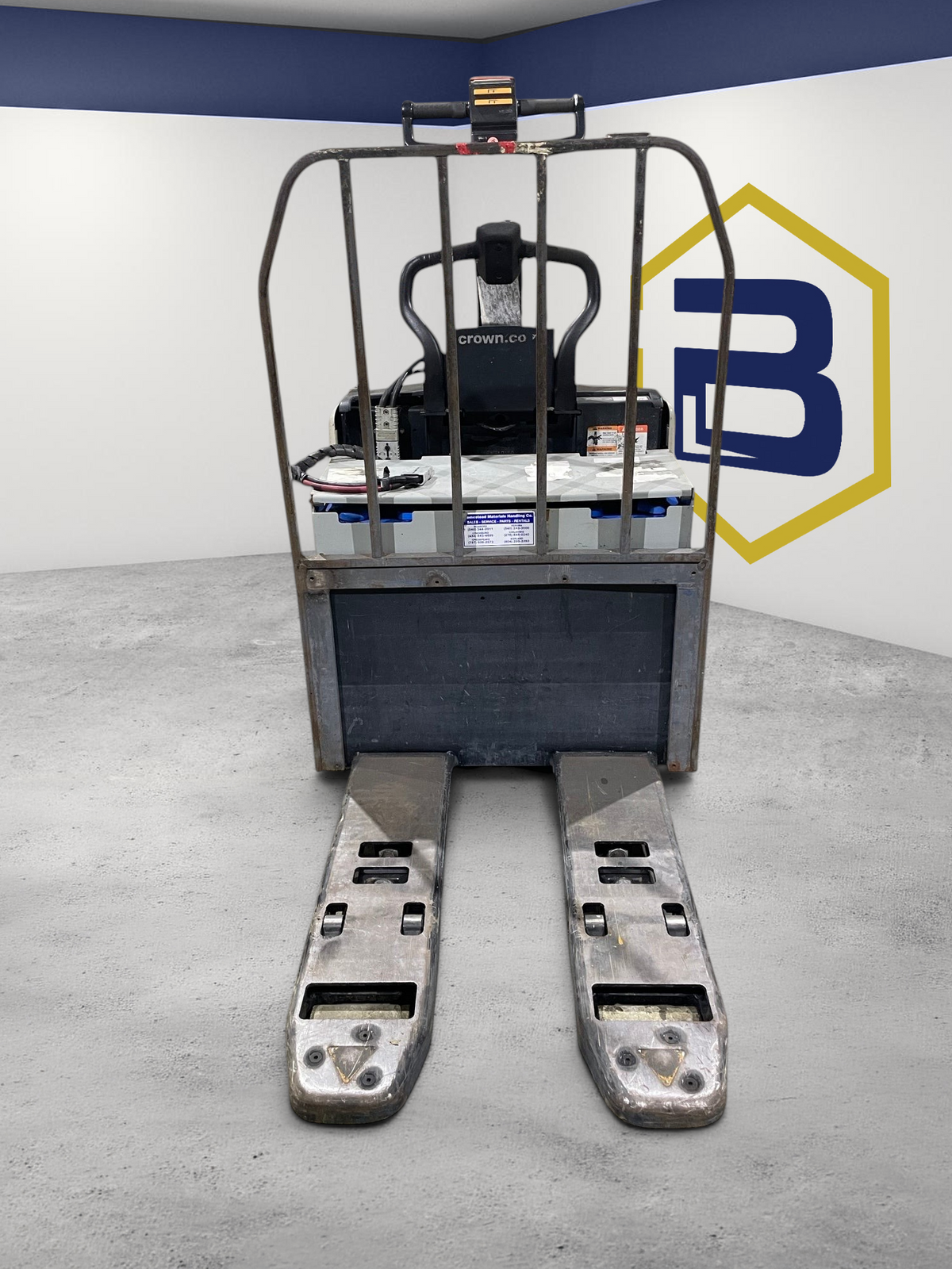 Burwell Material Handling 2013 Crown PE4500-60 electric rider pallet truck in a warehouse setting.