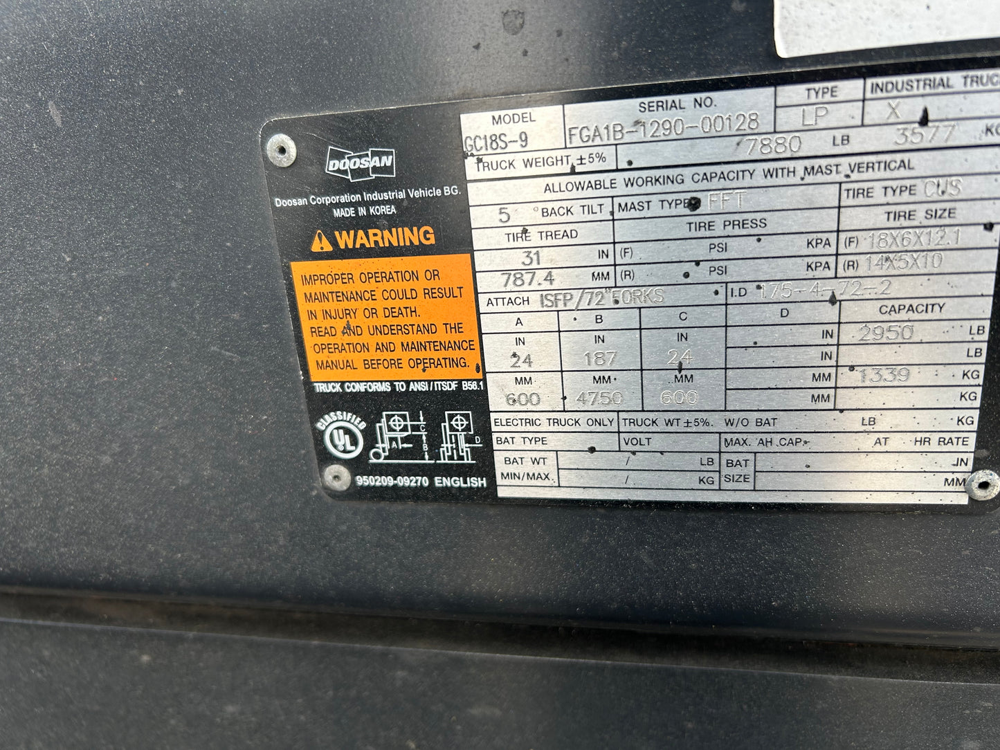 2020 DOOSAN GC18S-9