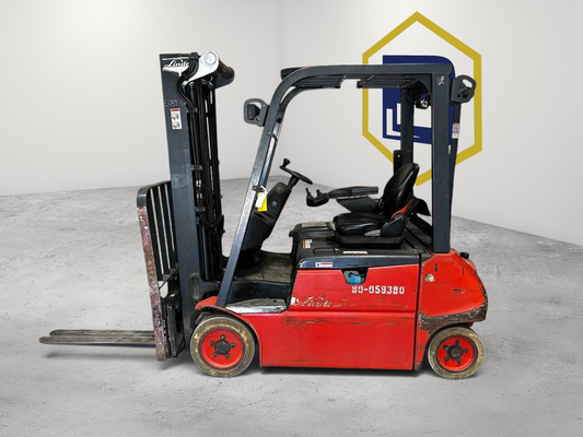 Burwell Material Handling 2019 Linde E20C electric forklift with triple mast, side shifter, and 42-inch forks.
