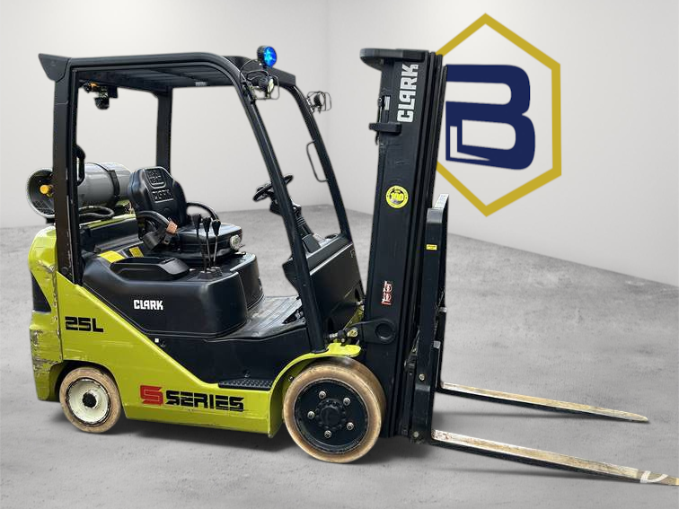Burwell Material Handling 2018 Clark S25C forklift with triple mast, sideshifter, and non-marking tires