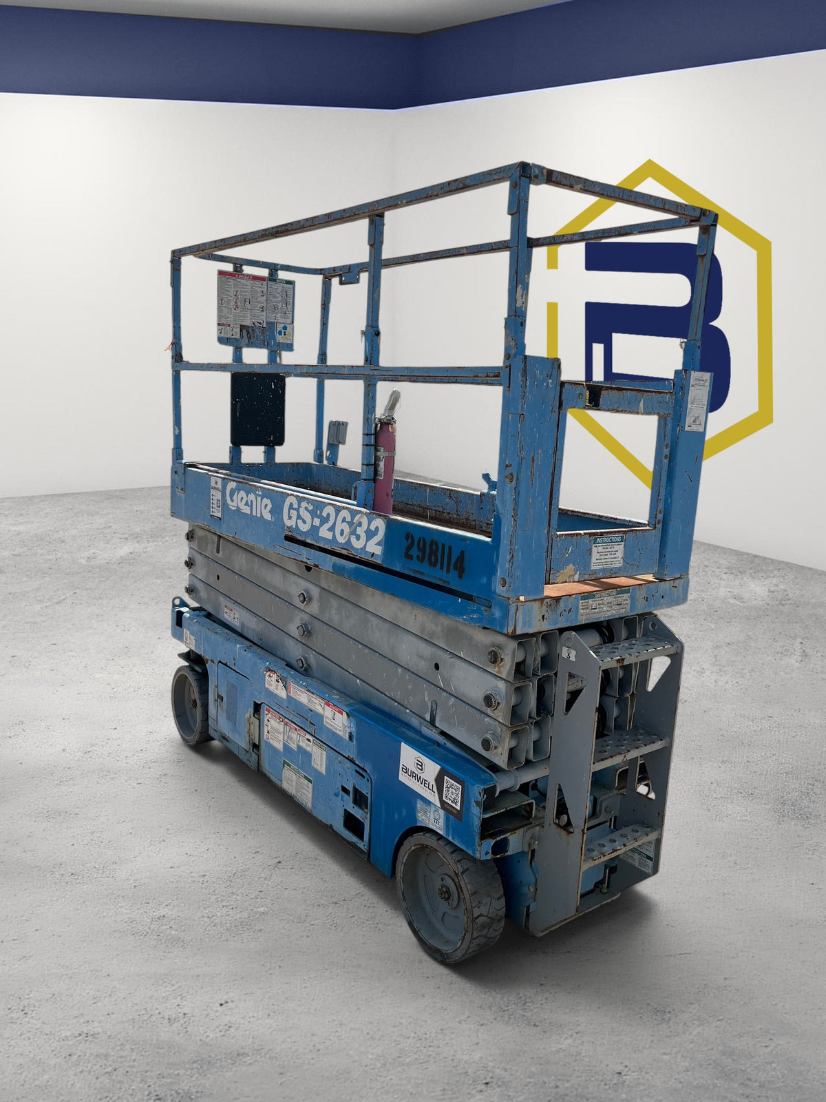 Burwell Material Handling 2013 Genie GS-2632 electric scissor lift in blue with a 26-foot platform height