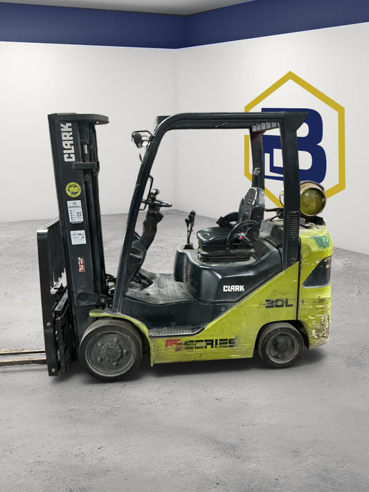 Burwell Material Handling 2020 Clark S30C LPG cushion-tire forklift with triple-stage mast in a warehouse setting