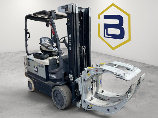 Burwell Material Handling 2016 Crown FC5245-65 electric sit-down forklift with a heavy-duty paper roll clamp attachment