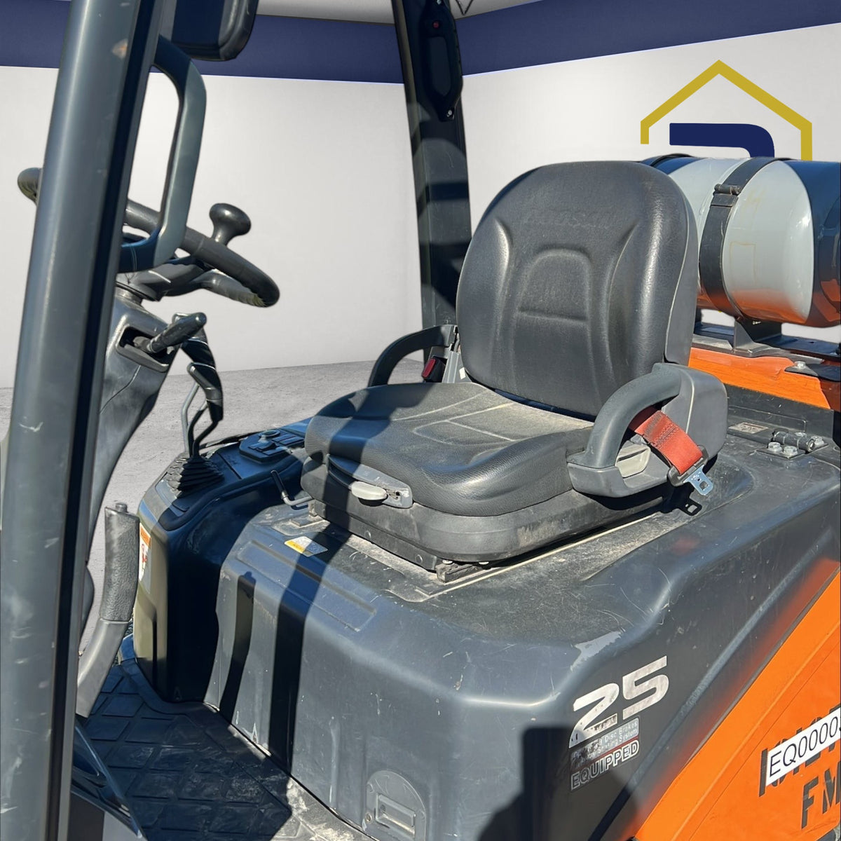 Burwell Material Handling 2020 Doosan G25N-7LP forklift operator seat and controls in an outdoor yard setting