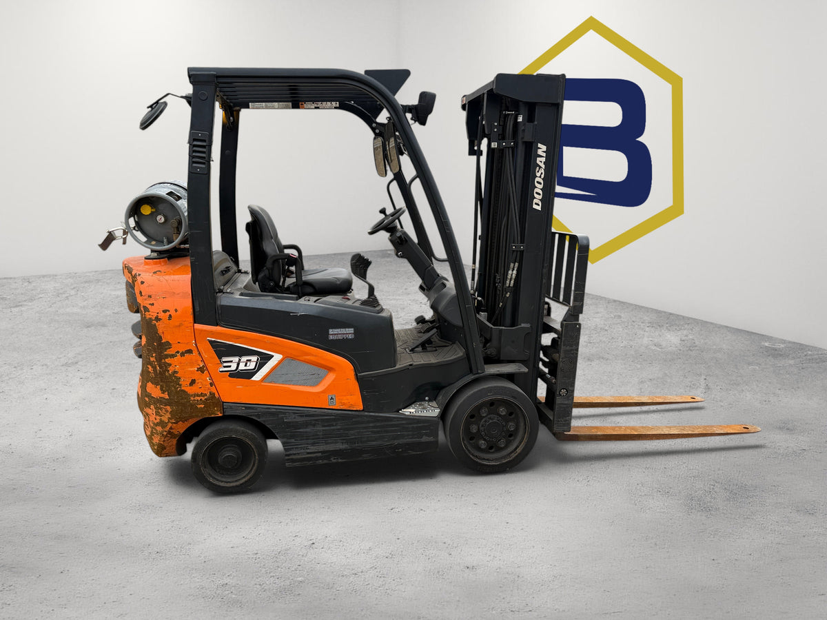 Burwell Material Handling 2020 Doosan GC30S-9 LPG cushion-tire forklift with orange chassis and triple-stage mast