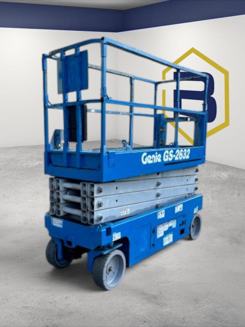 Burwell Material Handling 2013 Genie GS2632 electric slab scissor lift in blue with a compact design