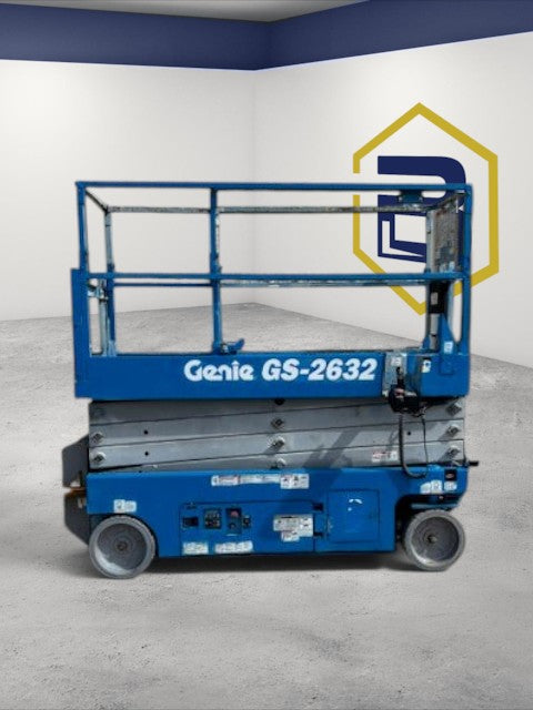 Burwell Material Handling 2013 Genie GS2632 electric slab scissor lift in blue with platform extension