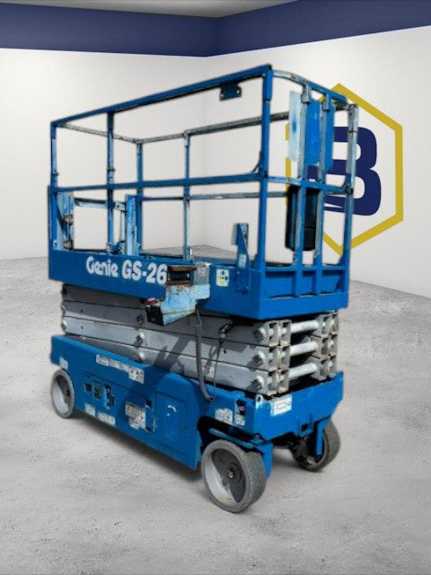 Burwell Material Handling 2013 Genie GS2632 electric slab scissor lift in blue with platform extension