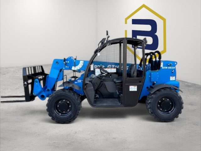 Burwell Material Handling 2025 Genie GTH-5519 blue compact telehandler with enclosed cab and heavy-duty tires