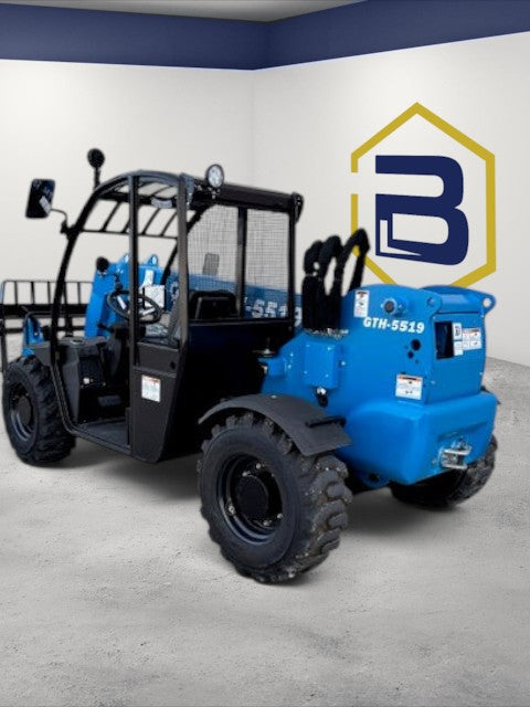 Burwell Material Handling 2025 Genie GTH-5519 compact blue telehandler with enclosed cab and heavy-duty tires