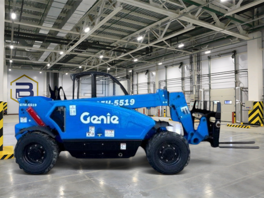 Burwell Material Handling 2025 Genie GTH-5519 blue compact telehandler with forks for construction and agriculture