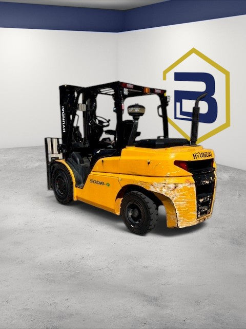 Burwell Material Handling used 2020 Hyundai 50DA-9 diesel forklift with pneumatic tires and triple-stage mast